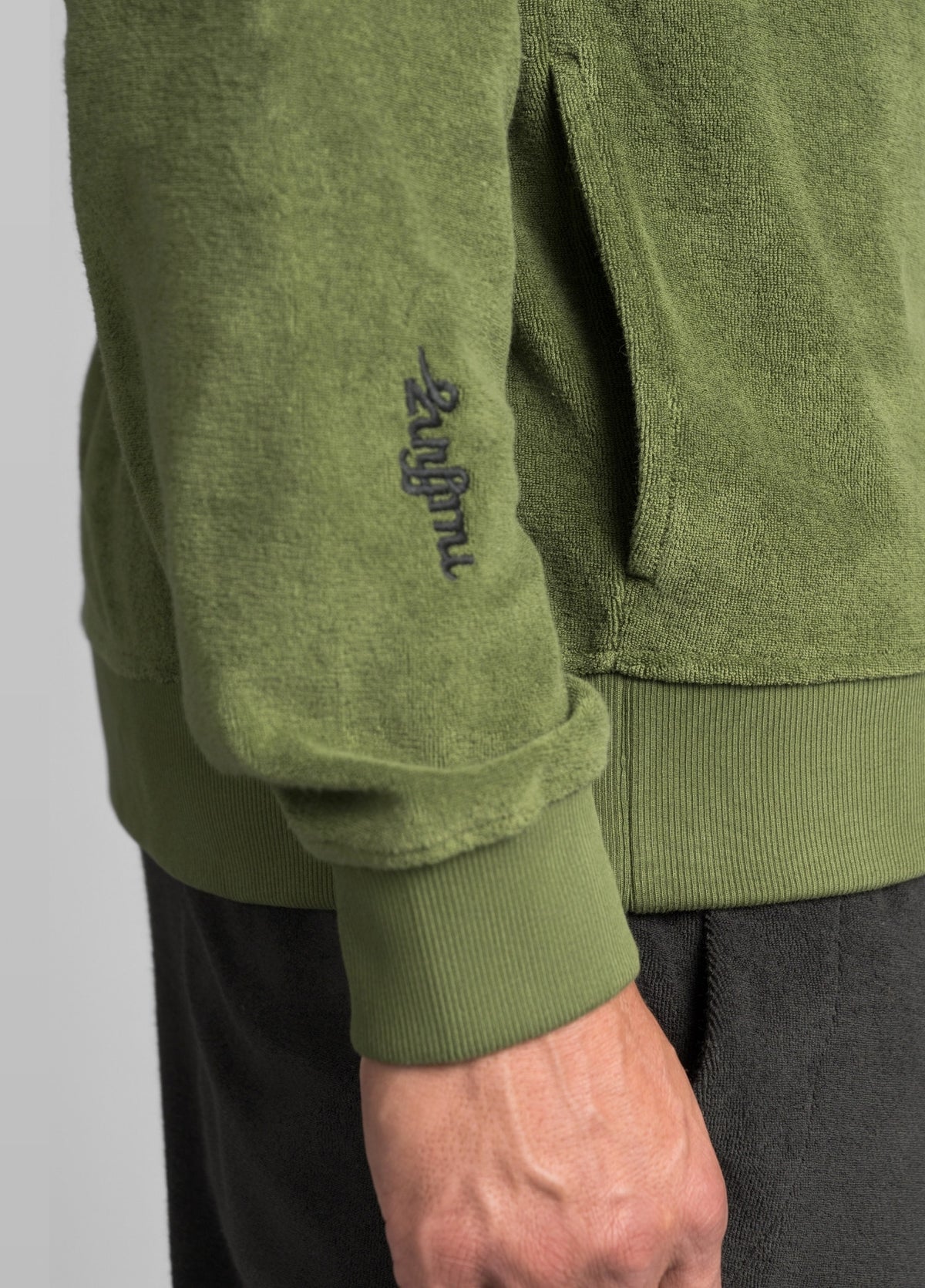 RIFFLE GREEN TOWEL ZIP HOODIE