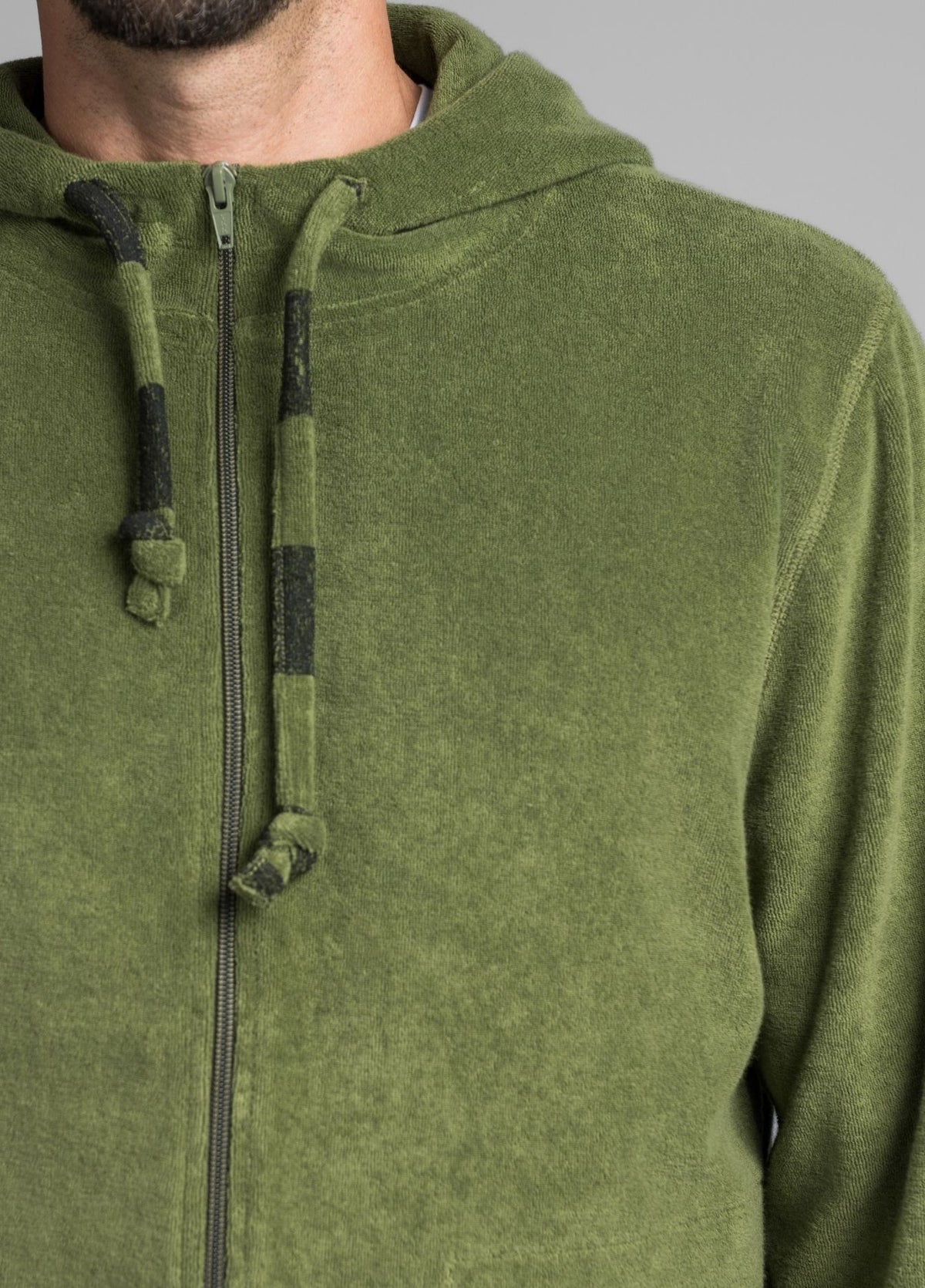 RIFFLE GREEN TOWEL ZIP HOODIE