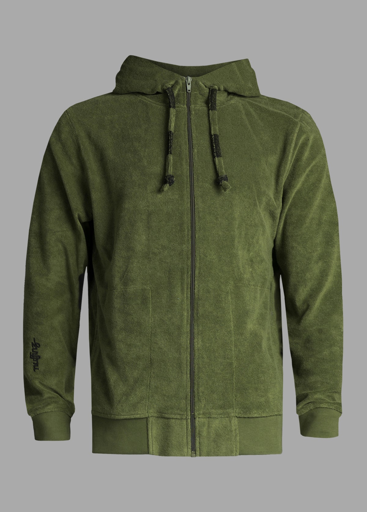RIFFLE GREEN TOWEL ZIP HOODIE