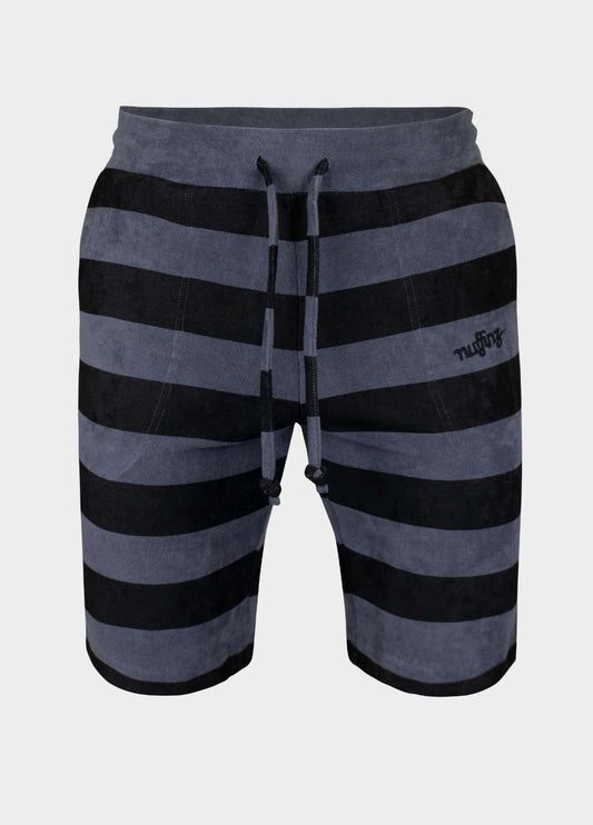 nuffinz menswear - shorts - EBONY TOWEL SHORTS ST - 100% organic cotton - terry cloth - dark grey striped