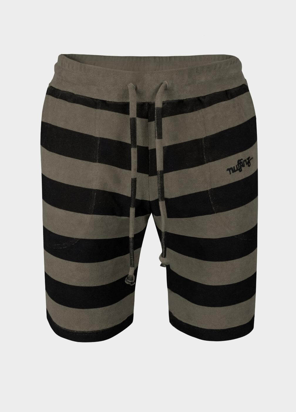 nuffinz menswear - shorts - smokey olive towel shorts st - 100% organic cotton - terry cloth - olive grey striped