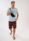 nuffinz TANDOORI SPICE TOWEL SHORTS ST - whole outfit visible from the front - made out of organic terry cloth - sustainable men's shorts - red striped